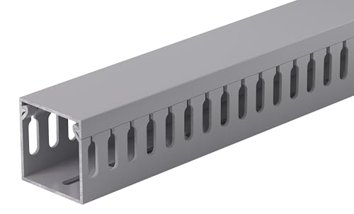 1.4"H x 1.4"W Cable Raceway, 132in Under Desk Wire Management Channel, Grey | Slotted Wire Duct, 8Pack, 16.5in Each, Heavy-Duty PVC Cable Management for Server Racks, Network Cables & Electrical Cabinets - color: Grey, size: 1.4in H X 1.4in W X 132in L