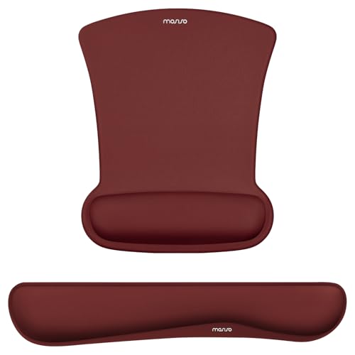 MOSISO Wrist Rest Support for Mouse Pad & Keyboard Set, Ergonomic Mousepad Non-Slip Base Home/Office Pain Relief & Easy Typing Cushion with Neoprene Cloth & Raised Memory Foam, Wine Red - color: Wine Red