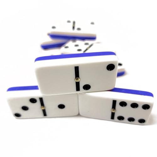Marion Domino Double Six Two Tone Blue & White Jumbo Tournament Professional Size with Spinners in Dovetail Sheesham Wood Box. - color: Two Tone Blue-white