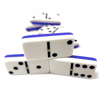 Marion Domino Double Six Two Tone Blue & White Jumbo Tournament Professional Size with Spinners in Dovetail Sheesham Wood Box. - color: Two Tone Blue-white
