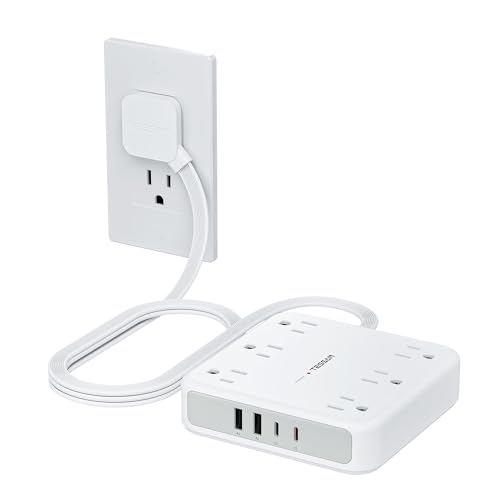 TESSAN 5Ft Grey Extension Cord with Multiple Outlets, Flat Plug | 2100 Joules Surge Protector Power Strip, 6 Outlets and 4 USB Ports (2 USB C), Outlet Extender for Home, Office, Dorm - color: Grey, size: 5 FT