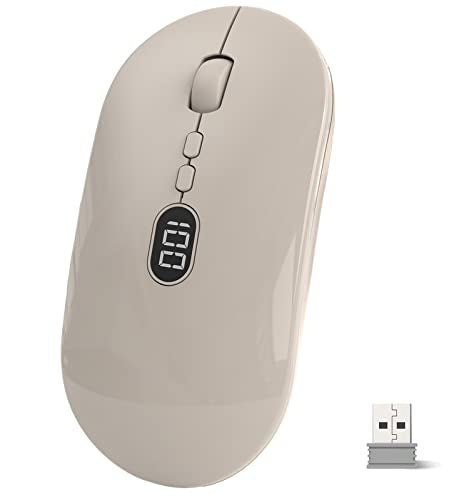 MAGIC-REFINER X1 Wireless Computer Mouse with Battery Level Visible | 2.4G Portable, Ultra Slim USB Mouse, Silent Click, 1600 DPI for Win/Mac/PC/Laptop/Computer/Office/Travel - color: Ivory