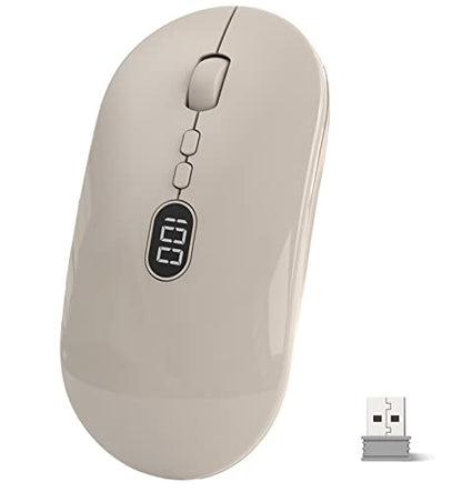 MAGIC-REFINER X1 Wireless Computer Mouse with Battery Level Visible | 2.4G Portable, Ultra Slim USB Mouse, Silent Click, 1600 DPI for Win/Mac/PC/Laptop/Computer/Office/Travel - color: Ivory
