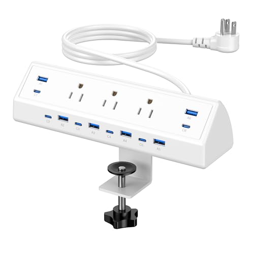 Jgstkcity 130W Desk Clamp Power Strip, 12 USB Ports (6 PD 65W USB-C),Surge Protector,ETL Listed Power Hub Extension Cord,Fast Charging Station for Home Office Desk Edge Mount (White, 12 USB-130W) - color: White, size: 0 Outlets & 12 USB Ports - 130W