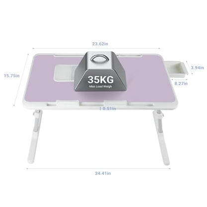 Adjustable Laptop Lap Desk with Cooling Fan USB Light for Adults 60x40cm,Purple - color: Purple+holder,60x40cm