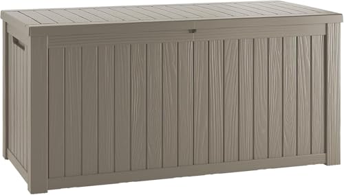 TARKARI 150 Gallon Lockable Resin Deck Box, Waterproof & UV-Resistant Outdoor Storage Box for Outdoor Cushion Storage, Garden Tools & Pool Accessories Storage, Gray - color: Gray, size: 150 gallons