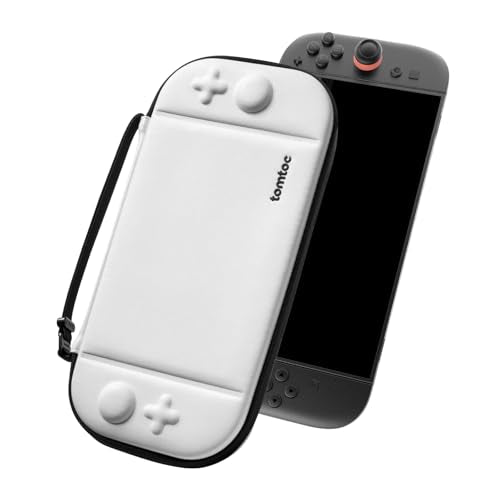tomtoc Slim Carring Case for Nintendo Switch 2, Military Grade Protection | Odorless Felt Protective Hard Shell with 12 Game Card Slots, Portable Travel Storage Bag with Original Patent, Soft Interior - color: White