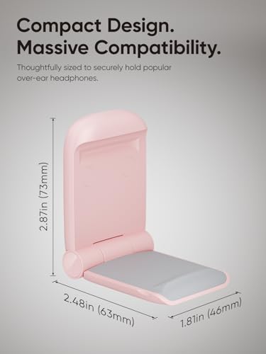 MAMUVIMO Headphone Stand, Headset Stand Foldable ＆ Sticky, Headphone Holder Hook Mount with Non-Slip Silicone, Adhesive Earphone Desk Hanger Clip Space-Saving for Airpods Max, All Earphones- Pink - color: Pink, size: 1 Pack