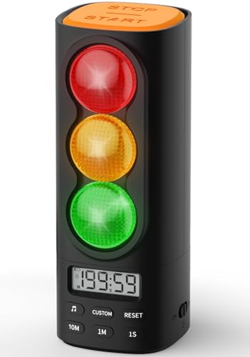 Traffic Light Visual Timer&ADHD Tool for Kids Adults Display Volume Adjustment, with 4 Ringtones for Classroom Desk Home Kitchen Game Countdown Pause Memory Function Charger Type C Included - color: Black