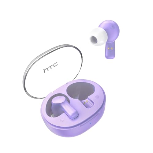 HTC True Wireless Earbuds 1 Bluetooth 5.3 Earphones, in-Ear Headphone ENC Noise Cancellation with Transparent Charging Case, 32-Hour Playtime/Built-in Mic/Touch Control -Crystal Purple - color: Purple