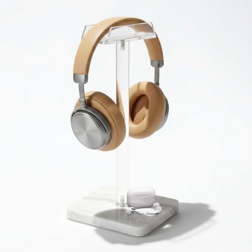 Acrylic Marble Headset Holder Headphone Holders for Desk, Gaming Headphone Stand,Universal Holder for Music Headset Accessories 1 Pack(DP029) - color: white