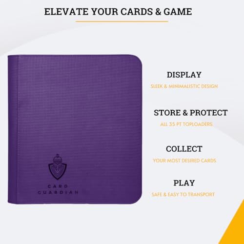 Card Guardian - Toploader 4 Pocket Premium Binder with Zipper for 160 Cards - Side Loaded Pockets - Compatible with Sports and Trading Cards TCG (Purple) | Fits 160 Cards, Side Loaded Pockets, Compatible with Sports and Trading Cards - color: Purple