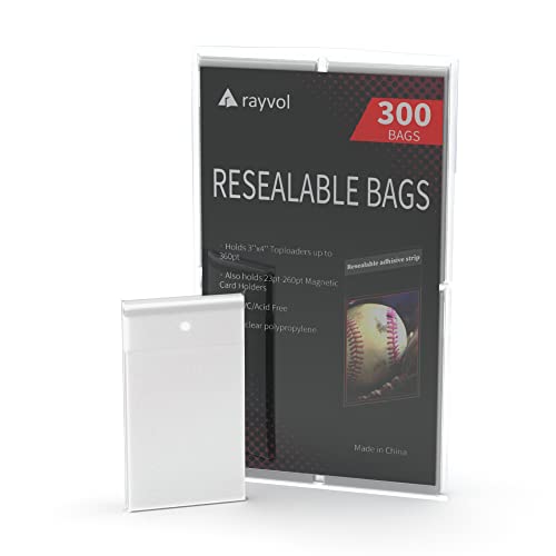 300 Resealable Team Bags, Sleeves Fit 3x4 Top Loader 360pt and 23-260pt Magnetic Card Holders - size: 300