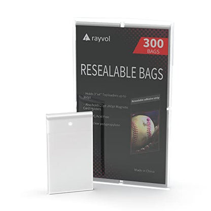 300 Resealable Team Bags, Sleeves Fit 3x4 Top Loader 360pt and 23-260pt Magnetic Card Holders - size: 300