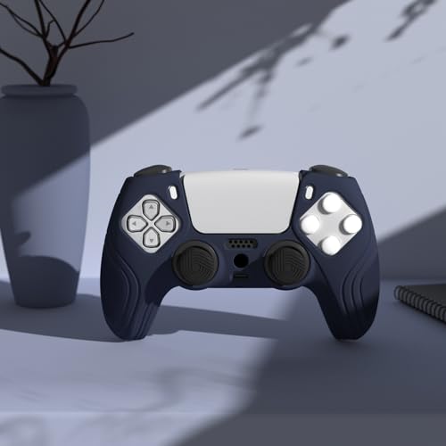 eXtremeRate PlayVital Samurai Edition Midnight Blue Anti-Slip Controller Grip Silicone Skin for ps5, Ergonomic Soft Rubber Case for ps5 Controller with Black Thumb Stick Caps - color: Midnight Blue