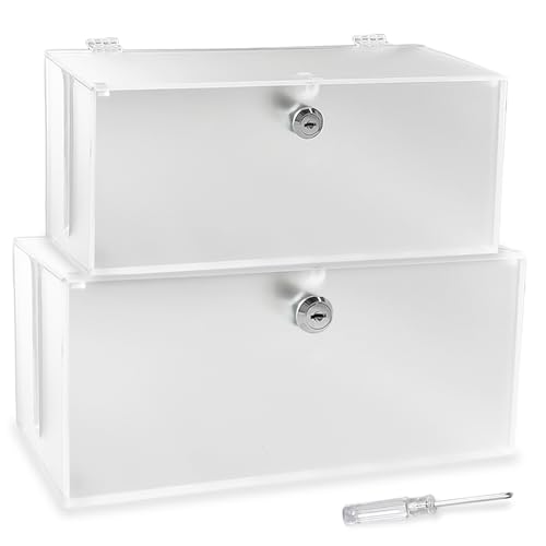 Cable Management Box with Lock,Cable Organizer Box & Power Strip Cover,Frosted Acrylic, Wire Storage and Organization for Cords,Suitable for TV, Computer,Child and Pet Proof(2PC) - color: White