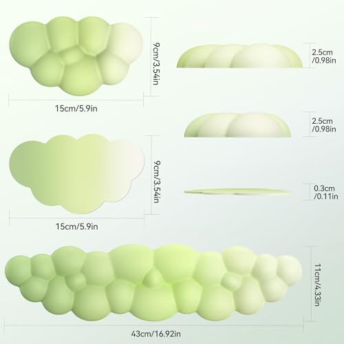 TECKNET Cloud Keyboard Wrist Rest Set, Cloud Wrist Rest with Non-Slip Base, PU Leather Wrist Pad for Keyboard with Ergonomic Memory Foam for Computer Laptop Gaming & Pain Relief, Gradient Green - color: Gradient Green