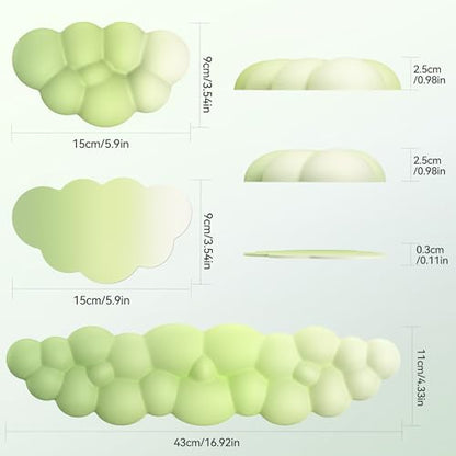 TECKNET Cloud Keyboard Wrist Rest Set, Cloud Wrist Rest with Non-Slip Base, PU Leather Wrist Pad for Keyboard with Ergonomic Memory Foam for Computer Laptop Gaming & Pain Relief, Gradient Green - color: Gradient Green