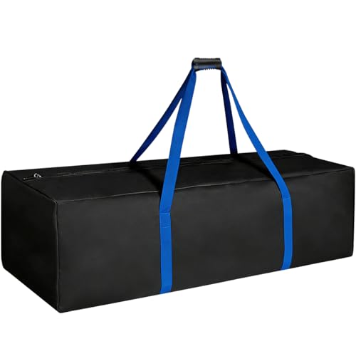 Sports Duffle Bag, 60 Inch Extra Large - Heavy Duty for Travel Gym Camping | 600D PU fabric, reinforced stitching & dual-zipper top. Padded suitcase-style grab handle. Wide blue webbing trim. - size: 60-inch