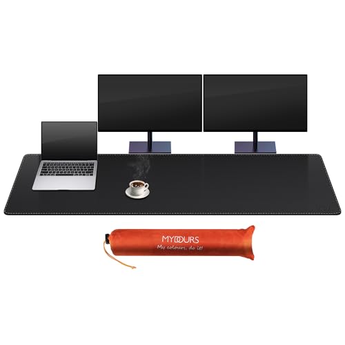 Mydours PU Leather Desk Pad, Ultra Large 67"x15.7" Desk Mat Desktop Protector Waterproof Mouse Pad Blotter Easy Clean with Suede Base, for Office Home Decor Keyboard and Mouse (Black) - color: Black, size: 67" x 15.7"