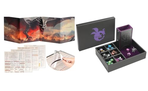 Grajar DND Customizable DM Screen & 3 in 1 Dice Rolling Tray with Lid