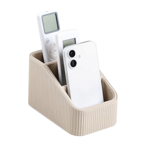 Remote Control Holder, PU Leather Nightstand Organizer Bedside Caddy with 3 Compartments, Small Desk Organizer for Remote/Pen/Glasses/Phone (Beige) - color: Beige