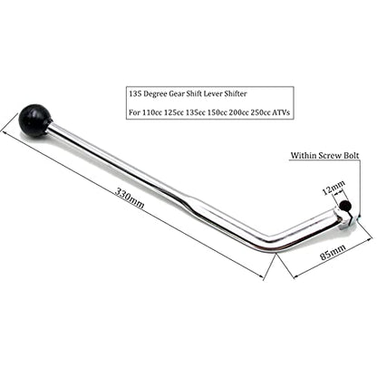 PRO BAT 135° Motorcycle Hand Control Gear Shift Lever Shifter 11mm | for 50cc 70cc 90cc 110cc 125cc 135cc 150cc 200cc 250cc Mini Quad ATV Bike Dune Buggy - color: silvery
