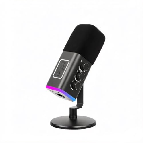 VCOM XLR/USB Gaming Microphone for PC,Dynamic Computer Mic for Streaming Podcasting,RGB Light, Mute Button, Headphones Jack, Desktop Stand, Vocal Mic for Singing YouTube TikTok Streaming