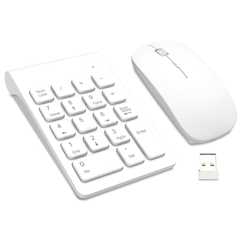 TRELC Wireless Numeric Keypad, Mini 2.4G 18 Keys Number Pad, Portable Silent Financial Accounting Numeric Keypad Keyboard Extensions with Wireless Mouse for Laptop, PC, Desktop, Notebook (White) - color: White