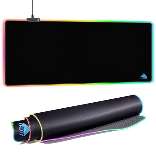 Cacoy 48"x20" RGB XXL Large Gaming Mouse Pad, LED Lighting Mouse Mat, Black | Oversized RGB Desk Mat for Keyboard and Mouse Non-Slip Base Desk Accessories Stitched Edge Optimizing Mouse Tracking Accuracy - color: Rgb, size: 48" x 20"