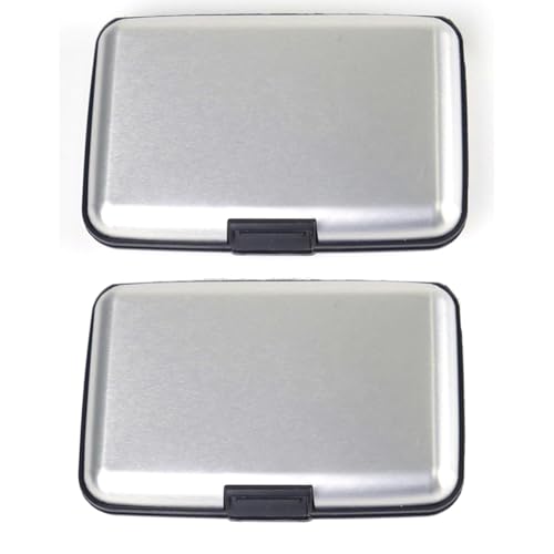 2 Pack Metal Credit Card Holder Aluminum Wallet RFID Blocking Slim Card Case Hard Shell Card Holder Wallet for Men Women Business Travel (Silver) - color: Silver