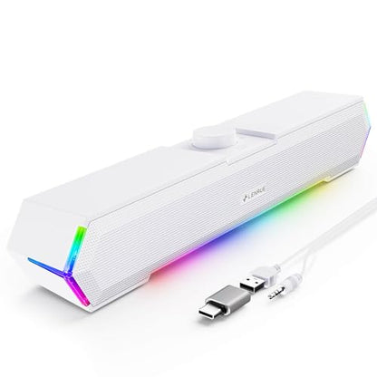 LENRUE G11 Computer Speakers for Desktop, Touch Lights PC Speakers with Surge Clear Sound, USB C/USB Powered for Computer Desktop PC Laptop Monitor (White) - color: White