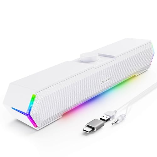 LENRUE G11 Computer Speakers for Desktop, Touch Lights PC Speakers with Surge Clear Sound, USB C/USB Powered for Computer Desktop PC Laptop Monitor (White) - color: White