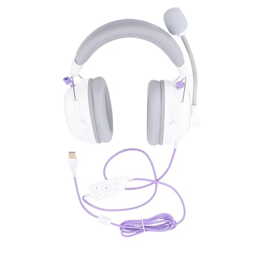 Gaming Headset, 7.1 Surround Sound AI Noise Canceling Mic USB Headset, Wired Gaming Headphones with Custom EQ Lightweight Design for PC Laptop Work Call Center (White) - color: White