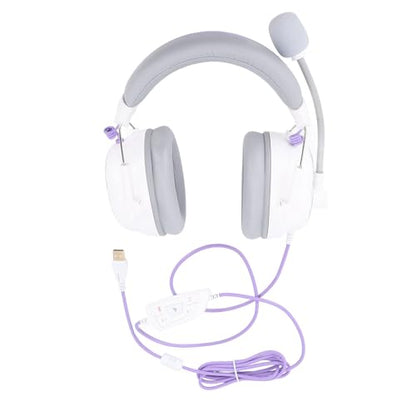 Gaming Headset, 7.1 Surround Sound AI Noise Canceling Mic USB Headset, Wired Gaming Headphones with Custom EQ Lightweight Design for PC Laptop Work Call Center (White) - color: White