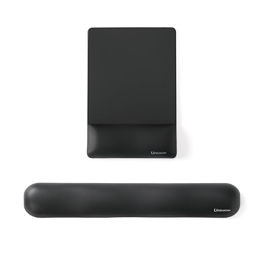 UnivoColors Design-Wave Set of Keyboad Wrist Rest & Mouce Pad,Artificial Sheepskin+Memory Foam+Ergonomic+Anti-Slip Gel, Resilience Support During Work and Gaming,Keyboard Accessory,Black - color: Km_black, style: Keyboard Wrist Rest & Mousepad Suit