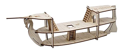 CZYY DND Ship Miniature, 3-Level Wooden Naval Battle Terrain Map | Build Boarding, Pirate & Sea-Monster Encounters, Approx. 23.4 in Long, 1 in Grid, For D&D, Pathfinder & Tabletop RPG
