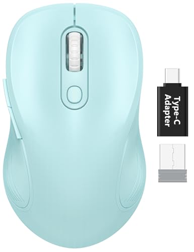 Trueque Wireless Mouse for Laptop, Ergonomic 6-Button Mouse, Light Blue | 2.4GHz USB receiver, back/forward buttons, 3 adjustable DPI levels, silent clicks, USB-C adapter, Windows/Mac/Chrome OS/Linux - color: Light Blue, size: 1 Pack