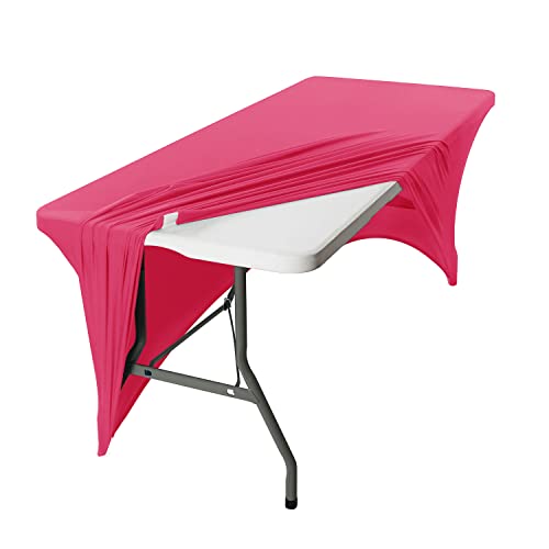 Peomeise 8FT Spandex Table Cover Rectangular Stretch Spandex Tablecloth (Hot Pink,8FT) - color: Hot Pink, size: 96" x 30" (Rectangular)
