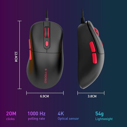 E-YOOSO Computer Mouse Wired, Gaming Mouse 10000 DPI, 1000HZ, Superlight Mouse Ergonomic Work Wired Mouse for Laptop and PC/Mac - Black - color: Wired Black Mouse