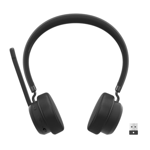 Lenovo Wireless VoIP Headset Teams Certified, Noise-Canceling Mic, Bluetooth 5.3 Multipoint, USB-A Receiver, 31-Hour Talk & 60-Hour Playback, Lightweight Over-Ear Design, Replaceable Earcups - style: Wireless - ENC (Teams)