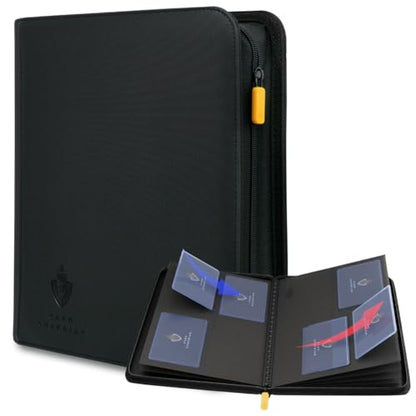 Card Guardian - Toploader binder 4 Pocket top loader binder with Zipper for 160 Cards - Side Loaded Pockets - Compatible with Sports and Trading Cards TCG (Black) | Fits 160 Cards, Side Loaded Pockets, Compatible with Sports and Trading Cards, TCG Binder