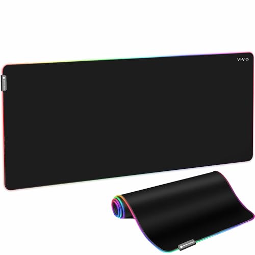 VIVO Large 60 x 24 inch Full Size Desk Pad with RGB Lighting for Office Ambience and Immersive Gaming, Oversized Mouse Pad Table Top Cover, 12 Color Modes, Non-Slip Base, Black, DESK-PAD60-24 - size: 60" x 24"