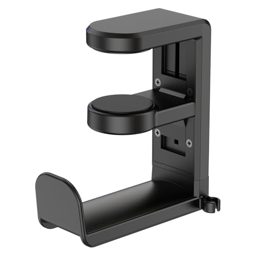 EURPMASK Rotating Headphone Stand - PC Gaming Headset Holder, Adjustable Clamp-on Under Desk Hanger With 360 Degree Swivel & Cable Clip Organizer - Black - color: Black