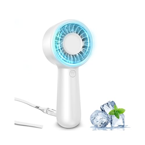 Portable Handheld Fan Personal Small Turbo Hand Fan Powerful, Cooling, Lanyard, USB Rechargeable, 5 Speeds, Makeup, Gifts for Women Men, Kid, Mom, Hot Summer, Travel, Sports, Wedding Use - color: White, style: Indicator
