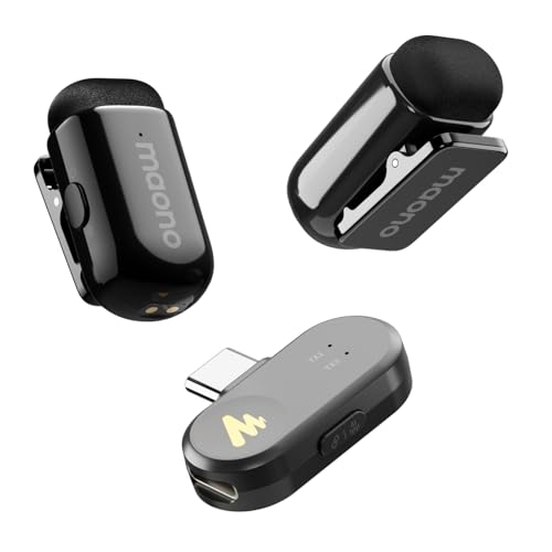 MAONO Wave T1 Mini Wireless Lavalier Microphone for iPhone 17 16 15 Android Tablet with USB-C Plug, Noise Cancellation, AI Voice Filter, 30H Used for Video Recording Content Creating YouTube TikTok - color: Black