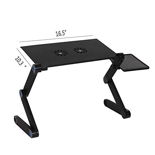 Foldable Aluminum Laptop Desk Adjustable Portable Laptop Table Stand with 2 CPU Cooling Fans and Mouse Pad Ergonomic Lap Desk for Bed and Sofa Up to 17 Inches
