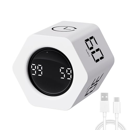 Productivity Timer Flip Gravity Sensor Pomodoro Cube Timer Countdown & Countup,1/5/10/30/60min Preset & Custom Timing, Mute/Vibrate/Sound for ADHD,Work,Study,Kitchen(1, White Hexagon) - color: White Hexagon