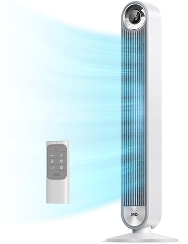 DREO Tower Fan for Bedroom, Upgraded DC 28ft/s Velocity, 20dB Quiet Fan | 9 Speeds Standing Fan, 90° Oscillating Cooling Fan, 4 Modes, 12H Timer, Bladeless Fan Powerful for Home, White - color: White