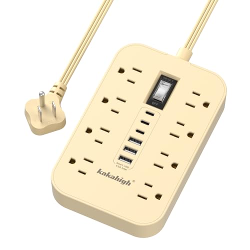 Beige Power Strip with USB Ports - 5 FT | 1625W Decorative Extension Cord with 8 AC Outlet 6 USB, Indoor Use for Beige Cream Desk Accessories Decor - color: Beige, size: 5FT
